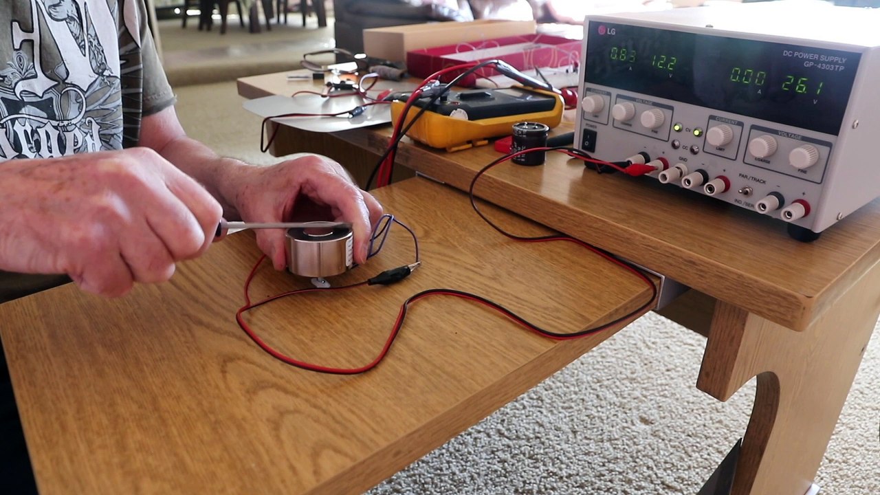 Playing with an electromagnet.