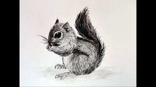 Ink Painting Time Lapse | Squirrel | Ink wash | Speedpaint