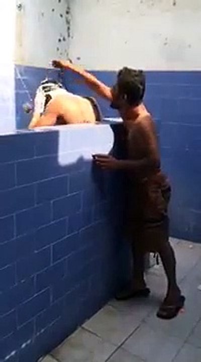 Funny video of taking bath with companions in hostel..