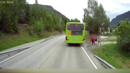 Un écolier ne voit pas le camion arriver derrière un bus alors qu’il traverse