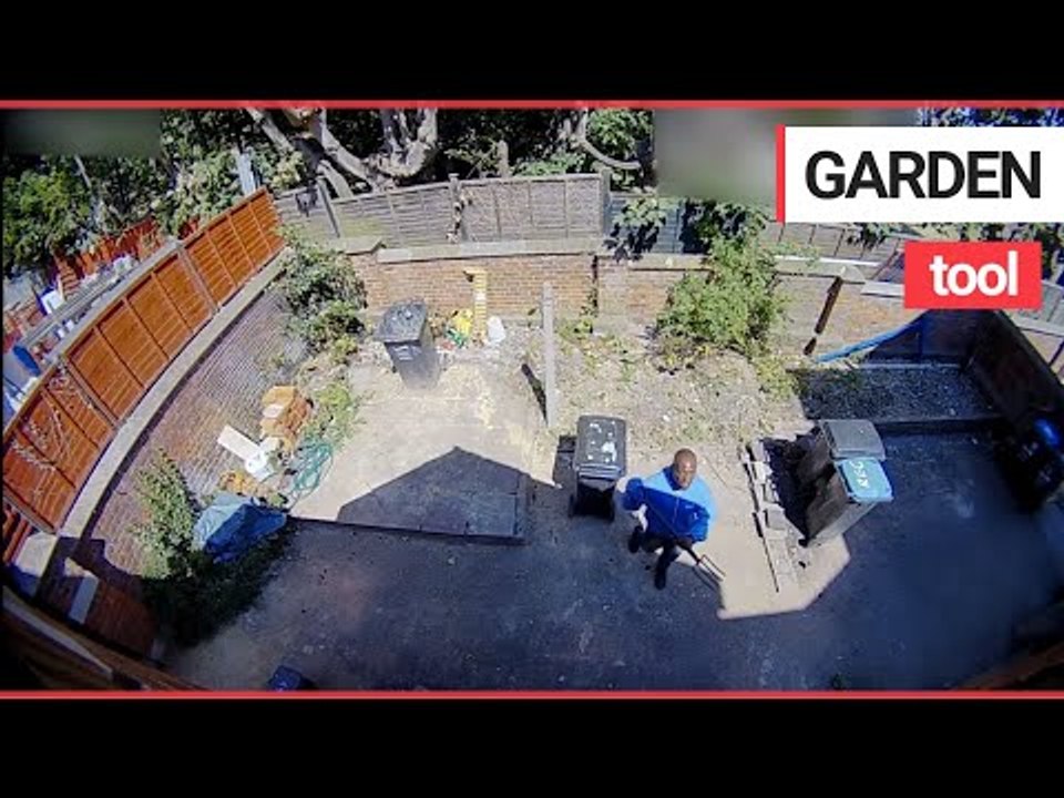 A brazen burglar has been caught on CCTV trying to break into a house - using a garden fork