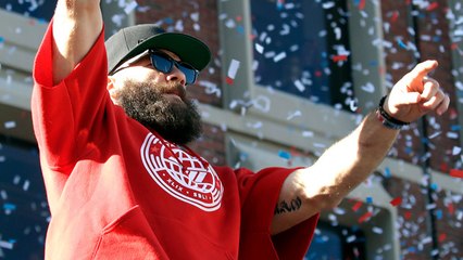Julian Edelman takes in crowd during Super Bowl LIII parade