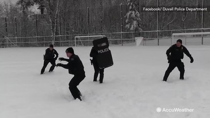 Police battle it out in intense snowball fight