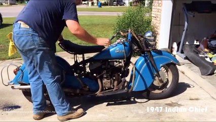 Télécharger la video: Crazy Cold Start BIG OLD MOTORCYCLE Indian Chief Engines and Sound