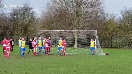 Back of the net! Bizarre moment referee stands BEHIND goal at a corner