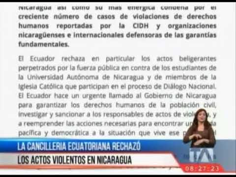 La Cancilleria ecuatoriana rechazó los actos violentos en Nicaragua
