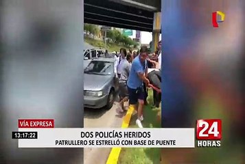 Patrullero impacta contra base de puente en la Vía Expresa