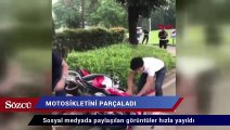 Trafik cezasına kızdı, motosikletini parçaladı