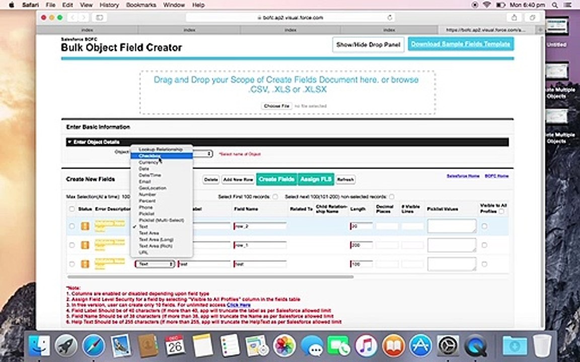 How to Create Multiple Fields for a Custom Object using Salesforce BOFC
