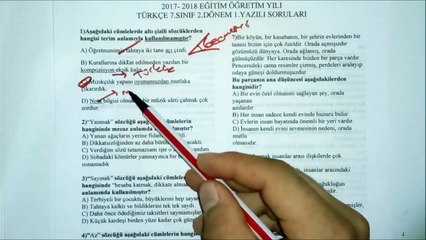 7.Sınıf TÜRKÇE 2. Dönem 1. Yazılı Soruları ve Çözümü 2018