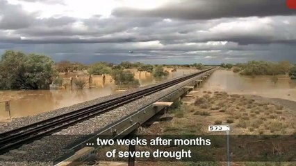 Timelapse of Australian freight train line submerged by flood