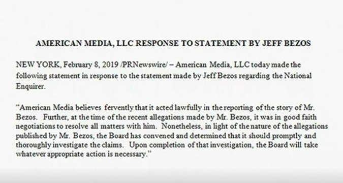 AMI says it acted lawfully despite Bezos' claims of extortion