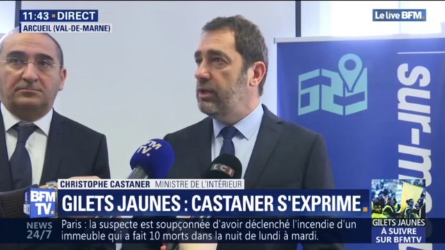 Gilets jaunes: pour Castaner, le mouvement se poursuit assez faiblement