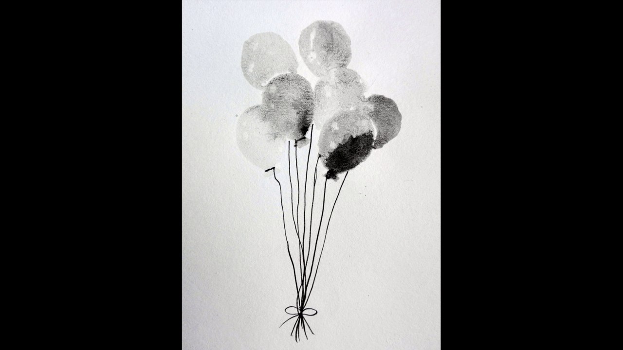 Ink Painting Time Lapse | Balloons | Ink wash | Speedpaint