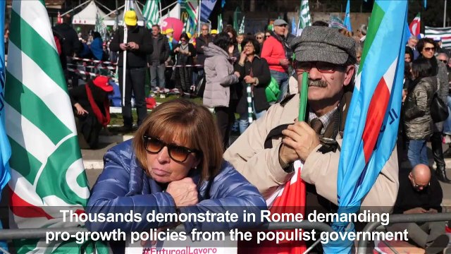 Italian trade unions protest against the government