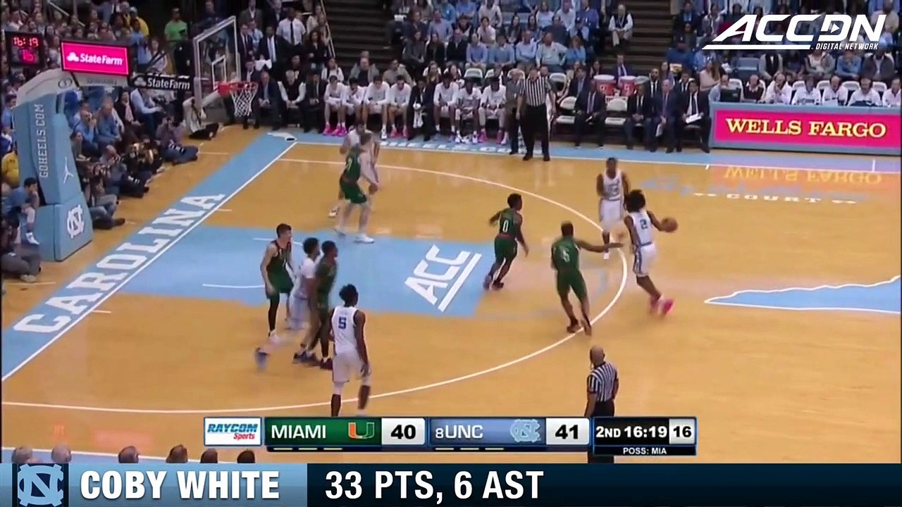 North Carolina's Coby White Spectacular vs. Miami