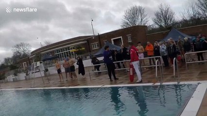 TOWIE's James Argent leaps into icy lido for charity