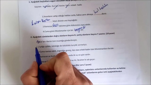 5. Sınıf DİN KÜLTÜRÜ ve AHLAK BİLGİSİ 2. Dönem 1. Yazılı Soruları ve Çözümü