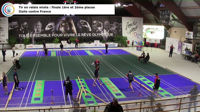 Finale (1ère et 2ème places) du tir en relais, France contre Italie, première Coupe du Monde Mixte de tirs sportifs, Saint-Vulbas 2019