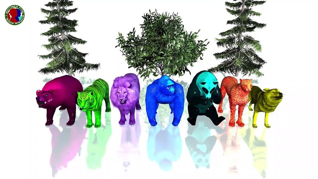 Learn Color Animals With Tires || Animals Names And Sounds For Childrens || gorilla bear tiger lion panda cheetah wolf