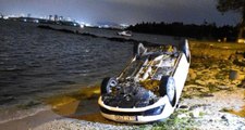 Sahil Yolundayken Otomobili Bir Anda Takla Atan Sürücü, Denize Uçmaktan Kıl Payı Kurtuldu
