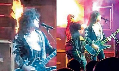 Sahnede saçı alev aldı, umurunda bile olmadı!