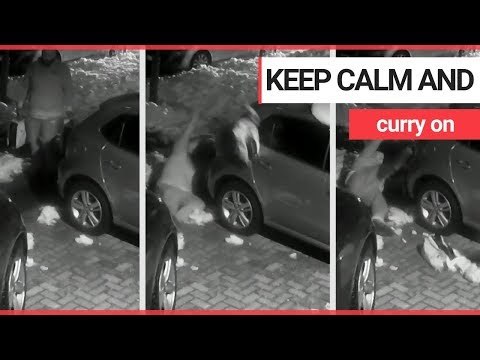 Man throws £110 takeaway in the air after slipping on black ice | SWNS TV