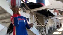 Harlem Globetrotters at their trick shot best aboard Queen Mary