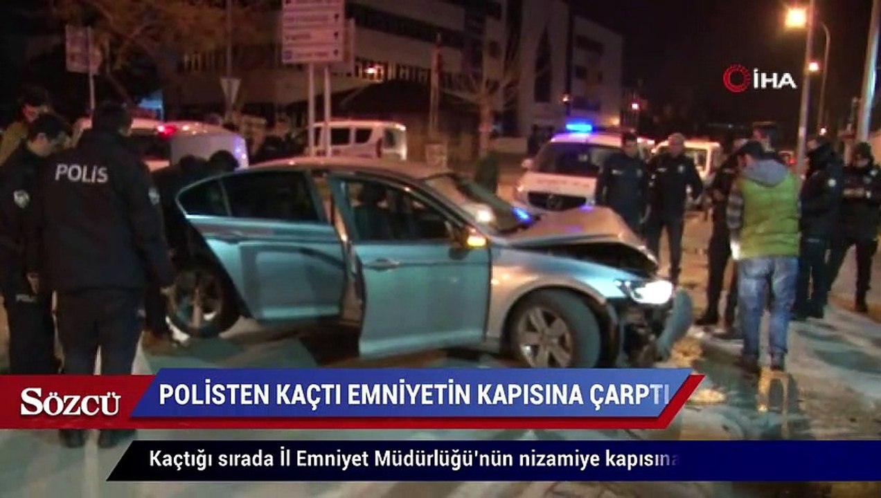 Polisten kaçtı İl Emniyetin kapısına çarpıp kaza yaptı