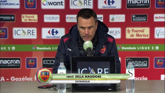 Réaction des entraîneurs Hervé Della Maggiore et Jean-Marc Furlan après Gazélec Ajaccio - Stade Brestois 29