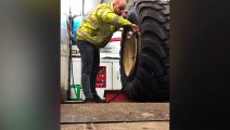 Technique de gonflage au gaz sur un pneu de tracteur !