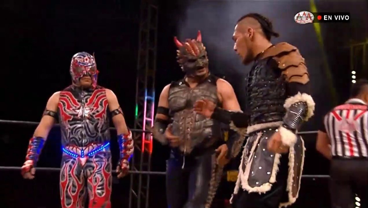 Hijo del Vikingo, Aerostar y Drago vs. Mocho Cota Jr., Tito Santana y Carta Brava Jr. en Lucha Libre AAA.