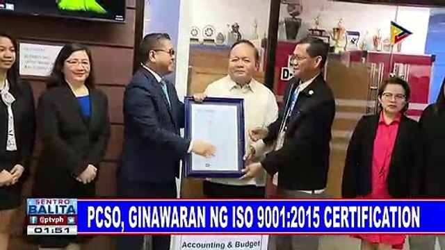 PCSO, ginawarang ng ISO 9001:2015 certification