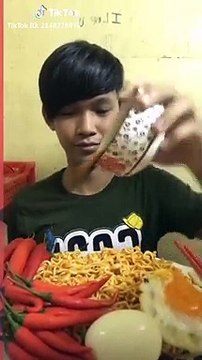 Spicy noodle eating - Boy eat very spicy noodle