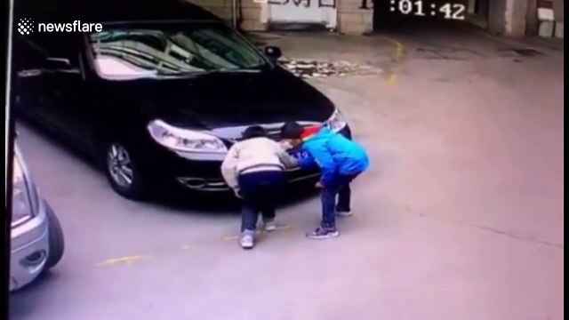 Car bursts into flames after child vandals inserted lit firework into bonnet