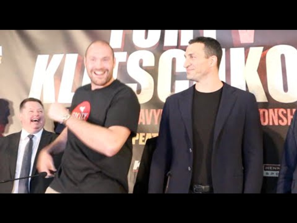 TYSON FURY DANCES IN FRONT OF & TORMENTS WLADIMIR KLITSCHKO AS PAIR ARE REUNITED IN MANCHESTER