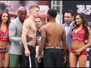 JASON QUIGLEY v JAMES DE LA ROSA - OFFICIAL WEIGH IN VIDEO FROM T-MOBILE ARENA / CANELO v KHAN