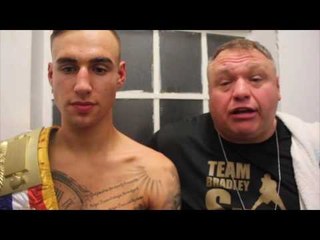 BRADLEY SMITH CELEBRATES WINNING HIS FIRST PROFESSIONAL TITLE @ YORKHALL W/ TRAINER BARRY SMITH