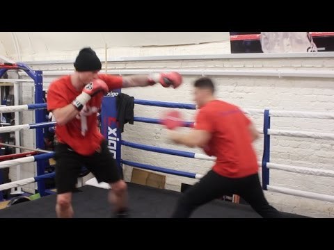 'SAINT' GEORGE GROVES HAMMERS THE BOXING BATS WITH TRAINER SHANE McGUIGAN / GROVES v GUTKNECHT