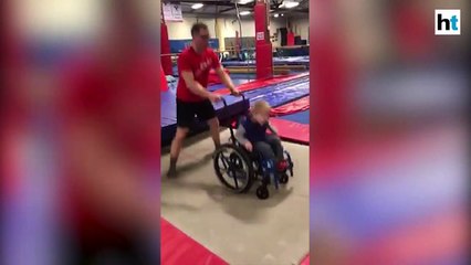 Watch: Boy in wheelchair jumps, enjoys on trampoline