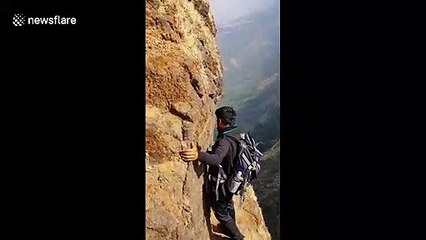 Daredevil takes on dangerous trail walk along cliff edge in India