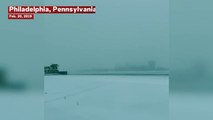 Snow Plows Clear Philadelphia International Airport's Runway During Winter Storm Petra