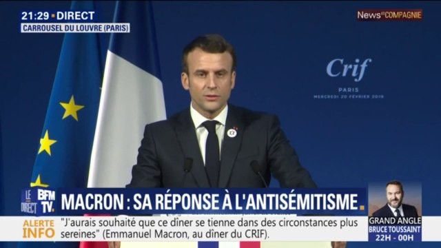 Macron au dîner du CRIF: Notre pays est confronté à une résurgence de l'antisémitisme quasi-inédite depuis la seconde guerre mondiale