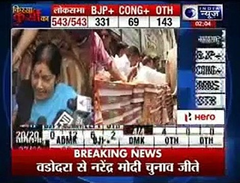 BJP's Sushma Swaraj wins Vidisha, congratulates Modi on impressive poll win