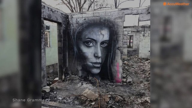 Murals being painted on the ruins of the Camp Fire