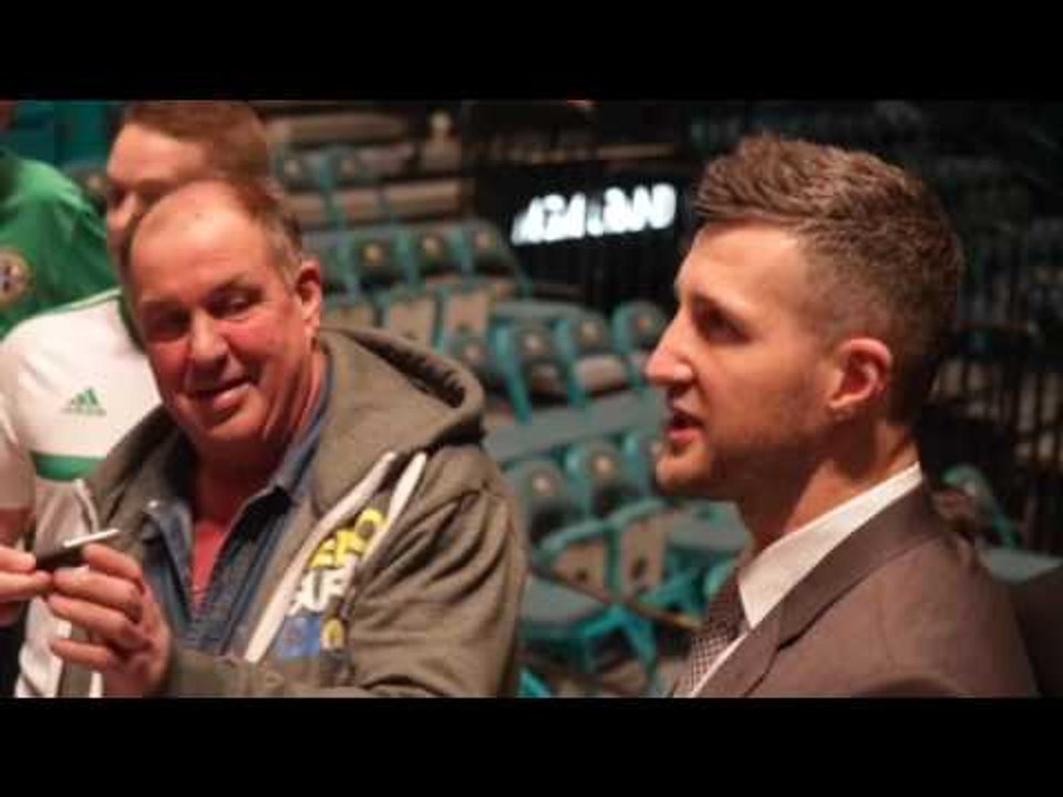 IRISH FANS LOVE THE COBRA - CARL FROCH MOBBED BY FANS AT FRAMPTON v SANTA CRUZ WEIGH IN