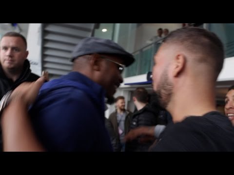 FRIENNNNDS! - TONY BELLEW & LENNOX LEWIS EMBRACE AT ANTHONY JOSHUA v WLADIMIR KLITSCHKO WEIGH-IN