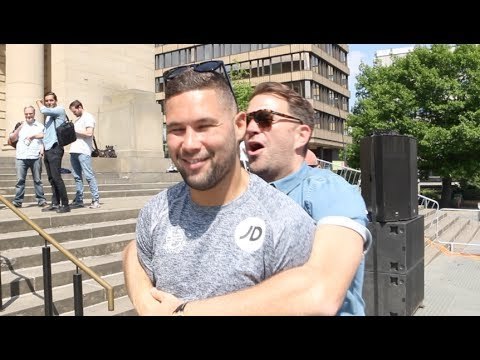 TONY BELLEW & EDDIE HEARN RE-ENACT THE MOMENT WHERE BELLEW MUGGED HEARN OFF AFTER THE HAYE FIGHT