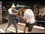 LIGHT HEAVYWEIGHT JAKE 'THE BLADE' BALL HAMMERS THE PADS WITH TRAINER JIM McDONNELL