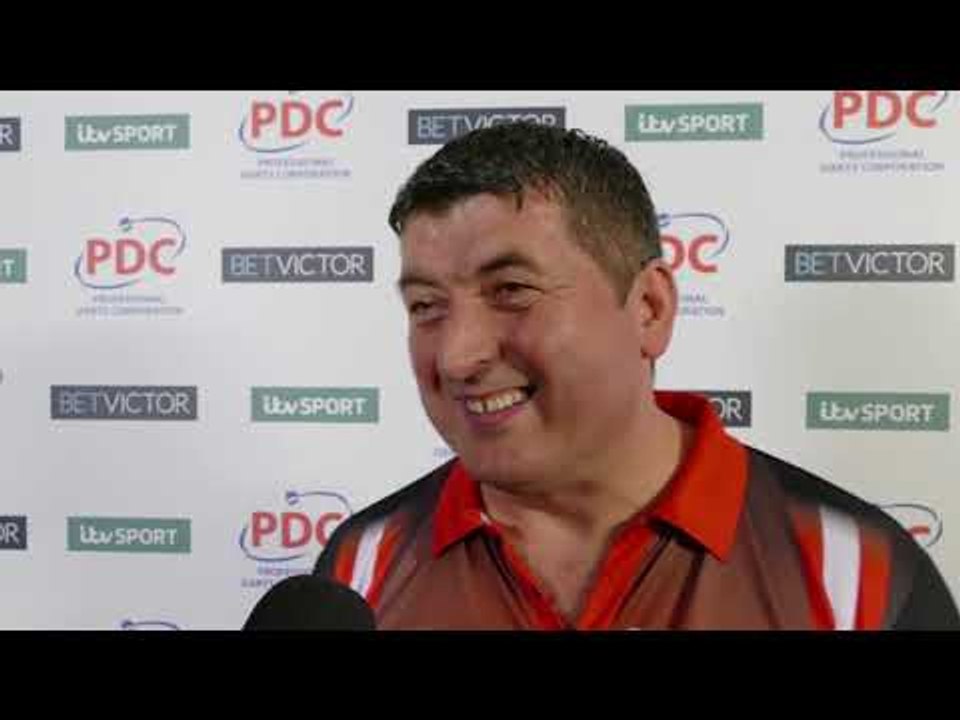 Delighted Mensur Suljovic after Thrashing Simon Whitlock 10-1 at The Masters